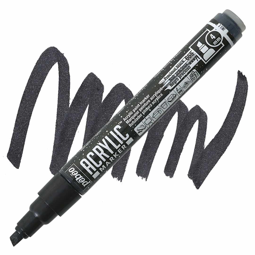 Open in modal - Pebeo Acrylic Marker - Precious Black 4 mm bullet nib marker marker and swatch