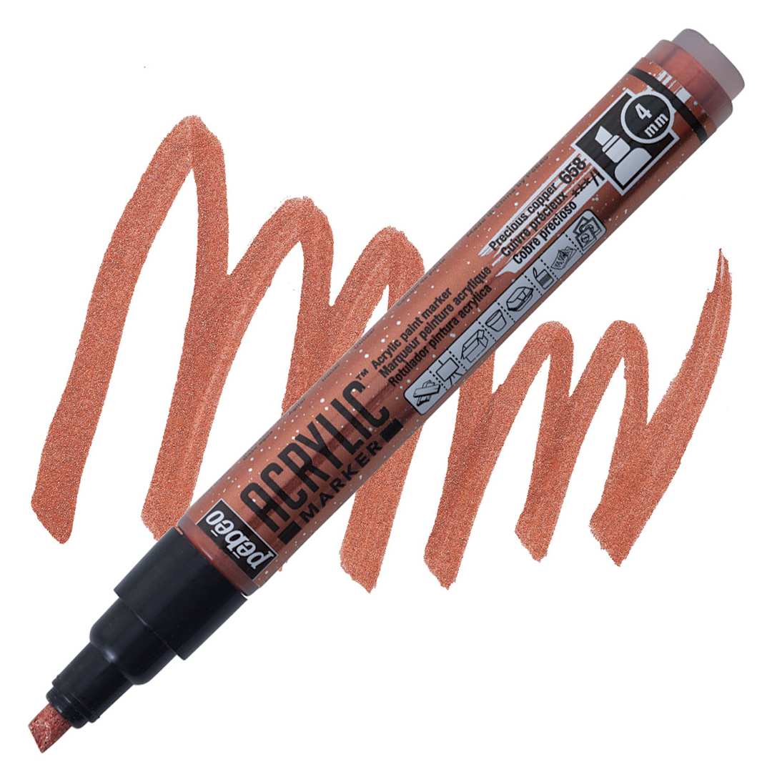 Open in modal - Pebeo Acrylic Marker - Precious Copper, 4 mm Chisel Nib marker and swatch