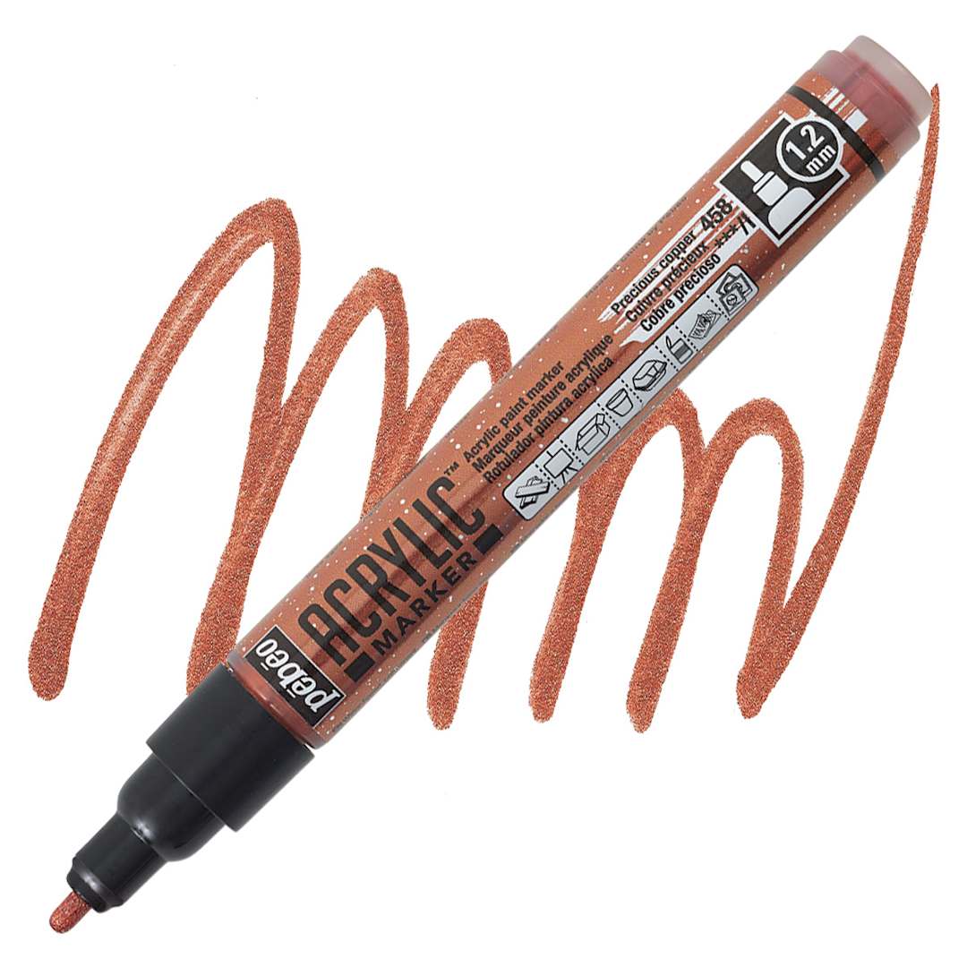 Open in modal - Pebeo Acrylic Marker - Precious Copper, 1.2 mm Bullet Nib marker and swatch