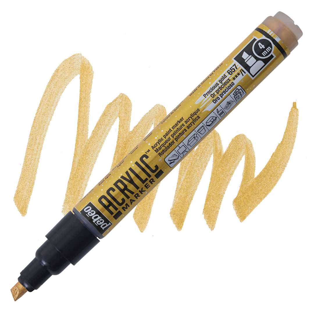 Open in modal - Pebeo Acrylic Marker - Precious Gold 4 mm Chisel Nib marker and swatch