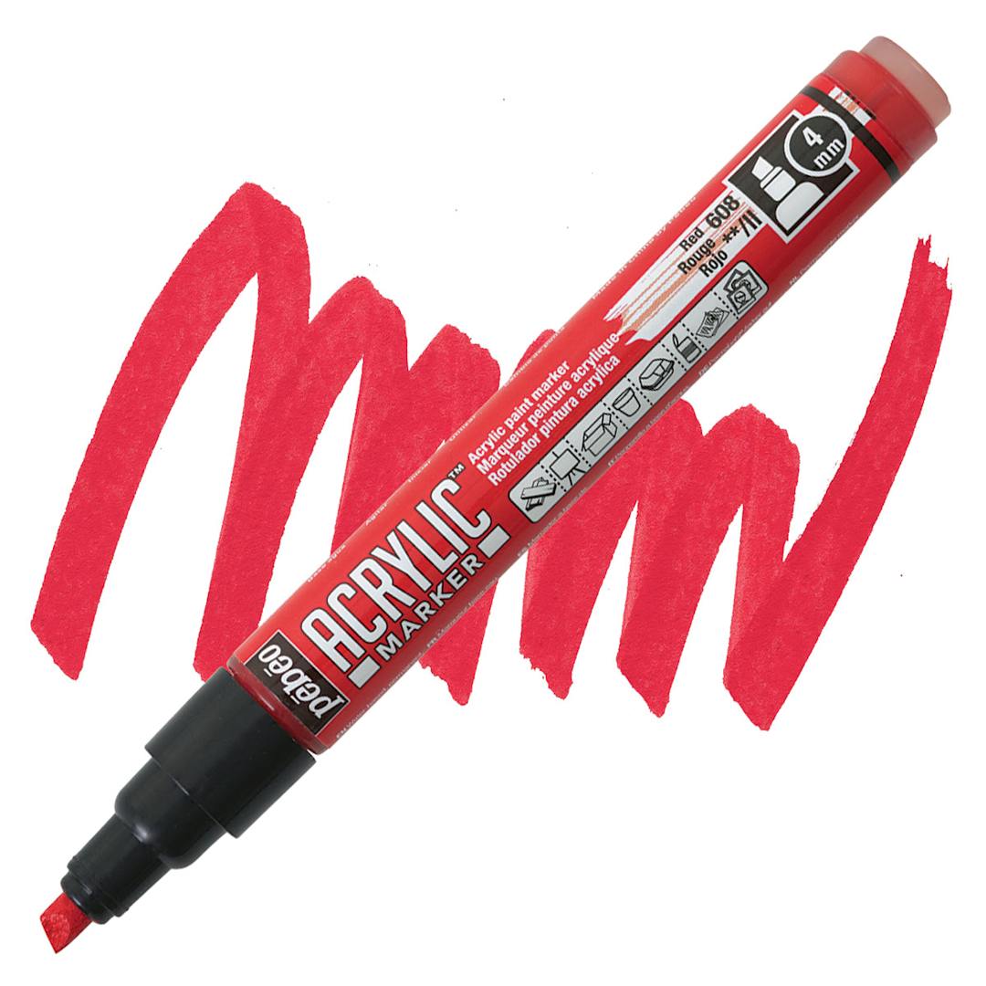 Open in modal - Pebeo Acrylic Marker - Red, 4 mm, Chisel Nib marker and swatch