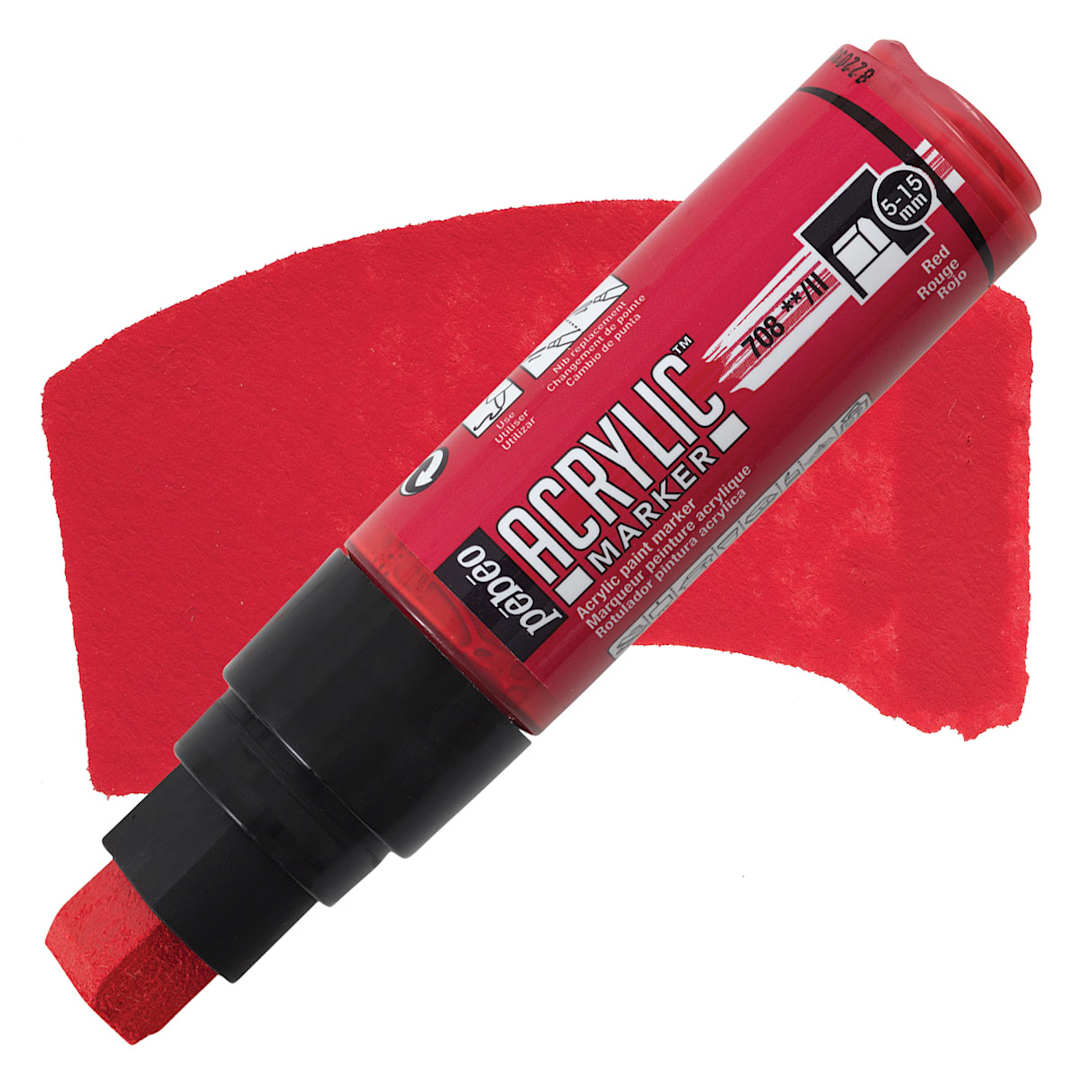 Open in modal - Pebeo Acrylic Marker - Red, 5-15 mm, Flat Nib marker and swatch