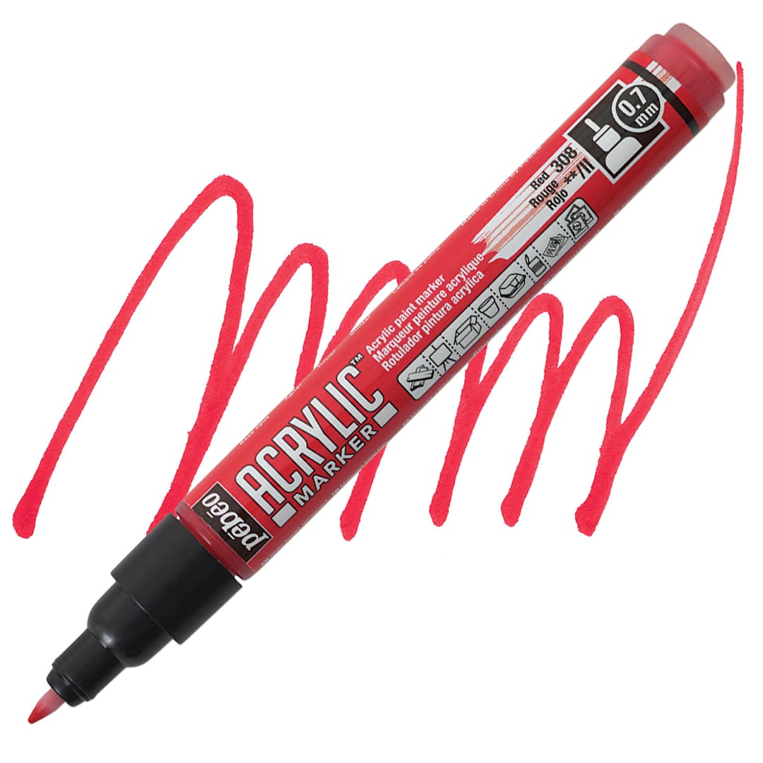 Open in modal - Pebeo Acrylic Marker - Red, 0.7 mm, Fine Nib marker and swatch