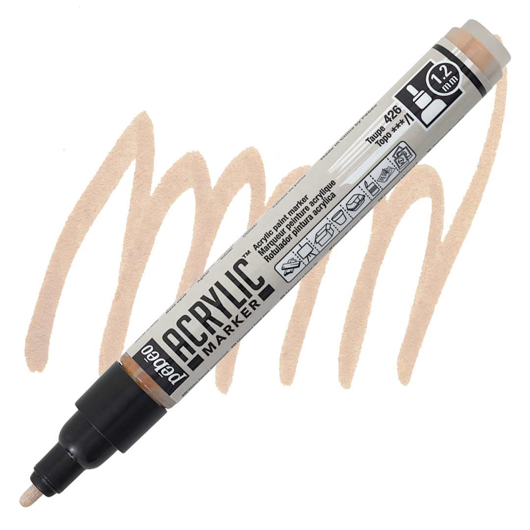 Open in modal - Pebeo Acrylic Marker - Taupe, 1.2 mm, Bullet Nib marker and swatch