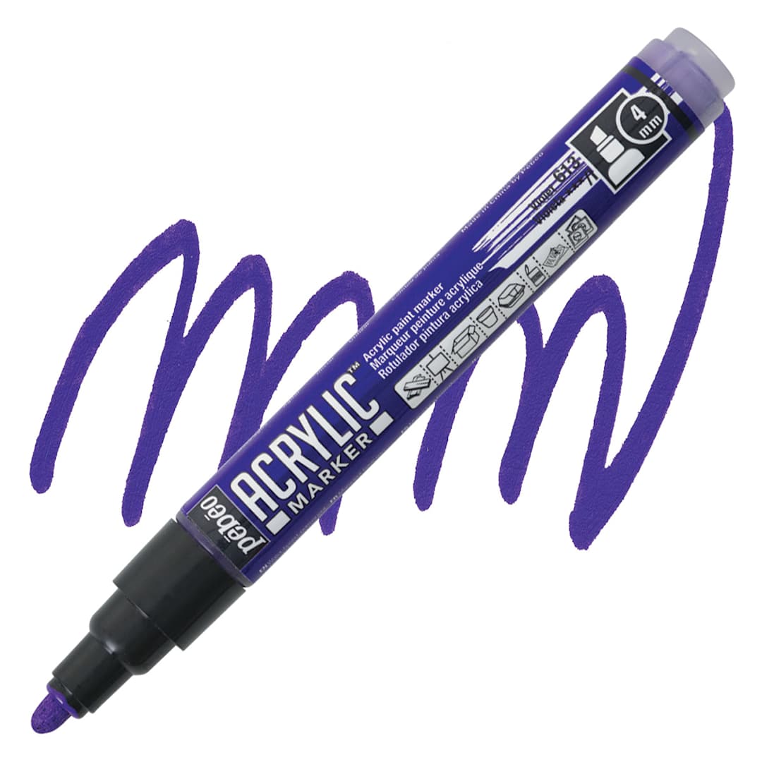 Open in modal - Pebeo Acrylic Marker - Violet, 4 mm, Bullet Nib marker and swatch