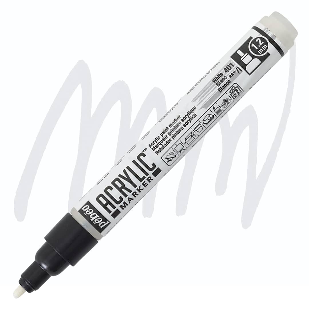 Open in modal - Pebeo Acrylic Marker - White, 1.2 mm, Bullet Nib marker and swatch