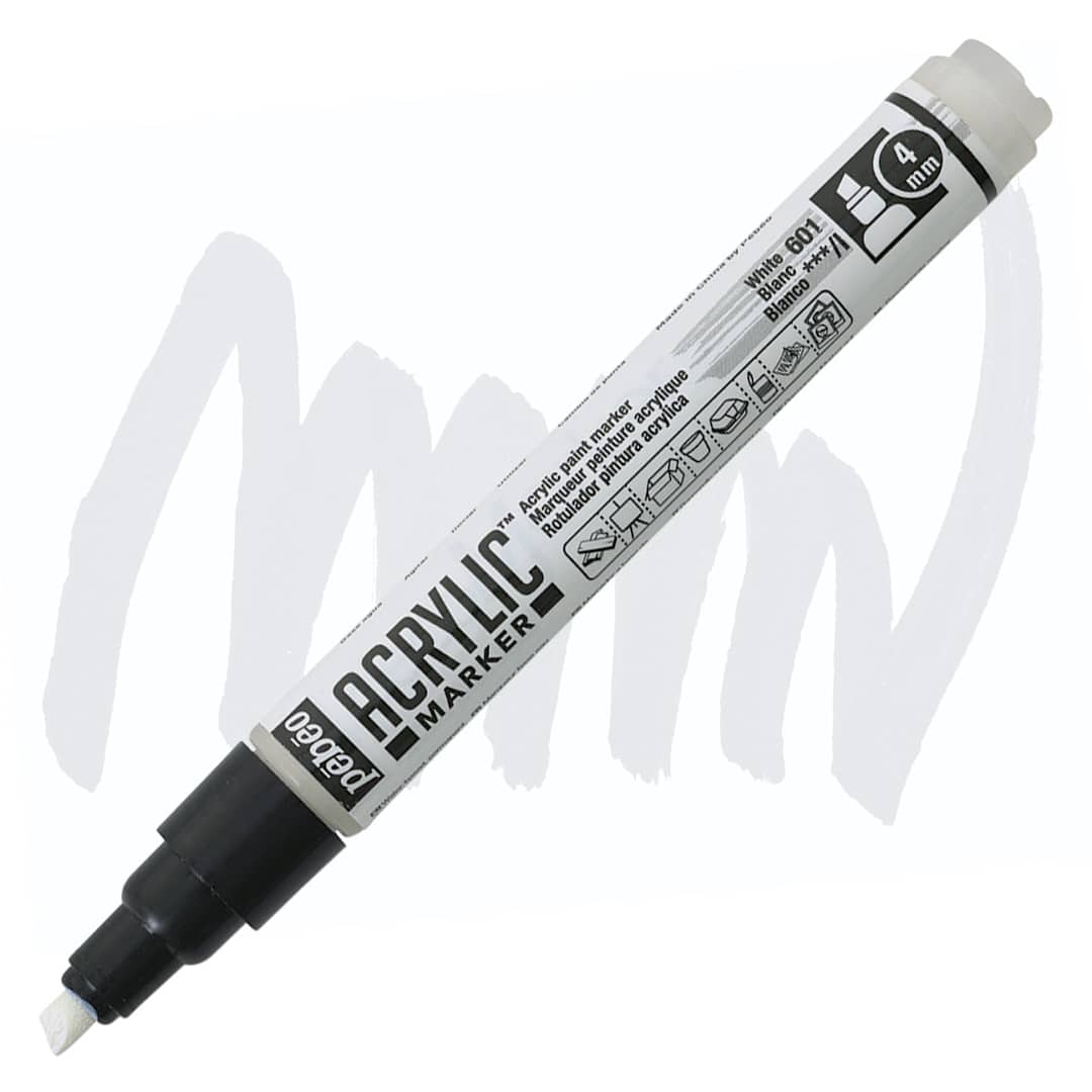Open in modal - Pebeo Acrylic Marker - White, 4 mm, Chisel Nib marker and swatch