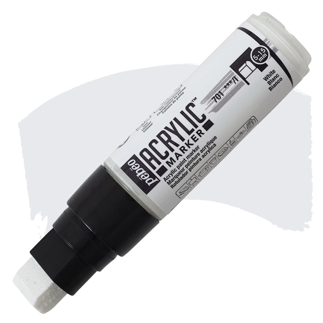 Open in modal - Pebeo Acrylic Marker - White, 5-15 mm, Flat Nib marker and swatch
