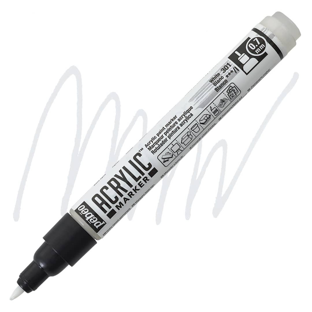 Open in modal - Pebeo Acrylic Marker - White, 0.7 mm, Fine Nib marker and swatch