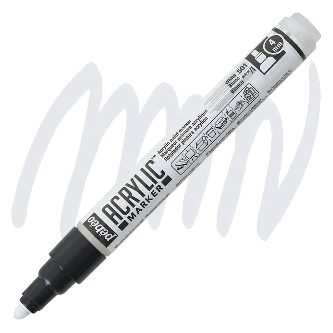 Open in modal - Pebeo Acrylic Marker - White, 4 mm, Bullet Nib marker and swatch