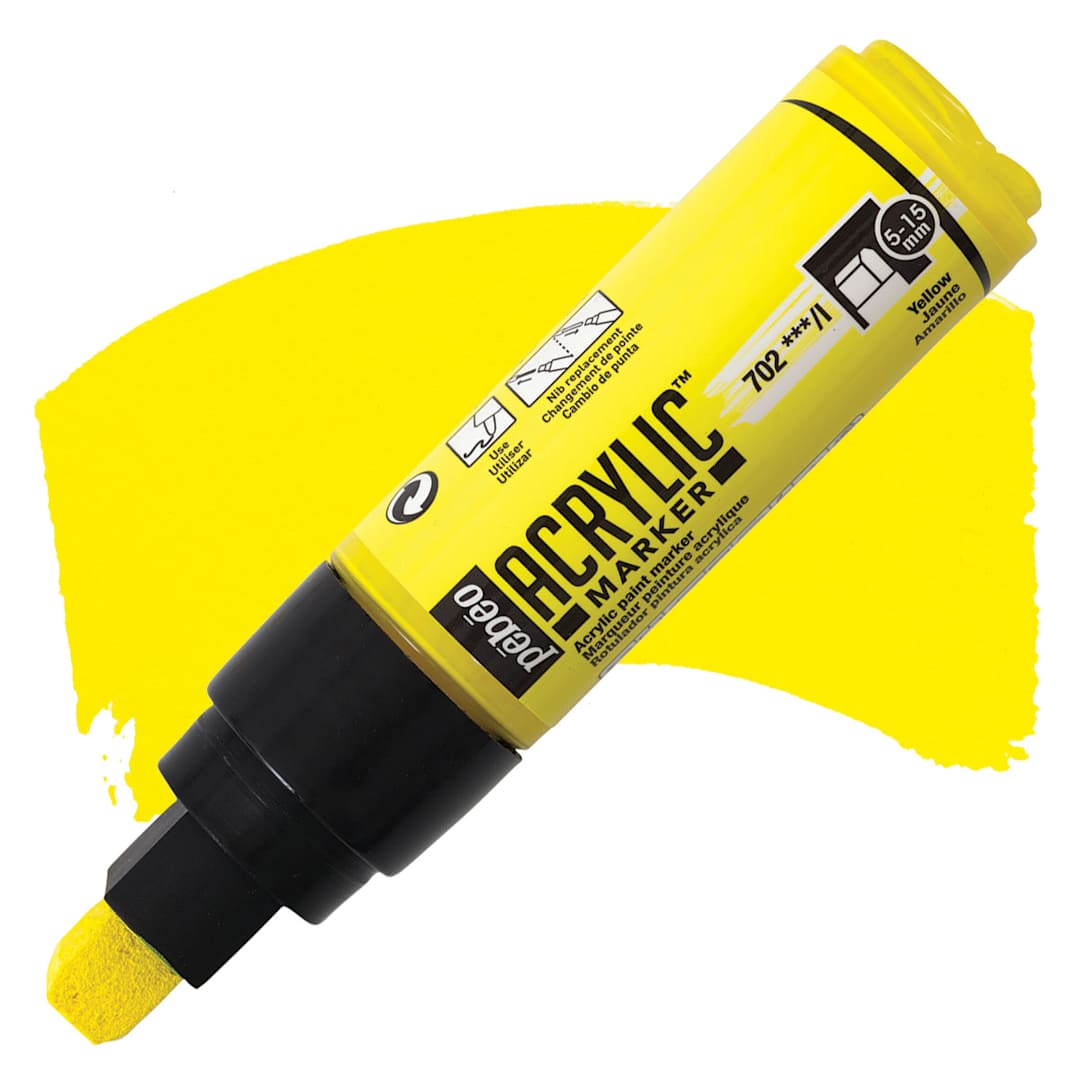 Open in modal - Pebeo Acrylic Marker - Yellow, 5-15 mm, Flat Nib marker and swatch