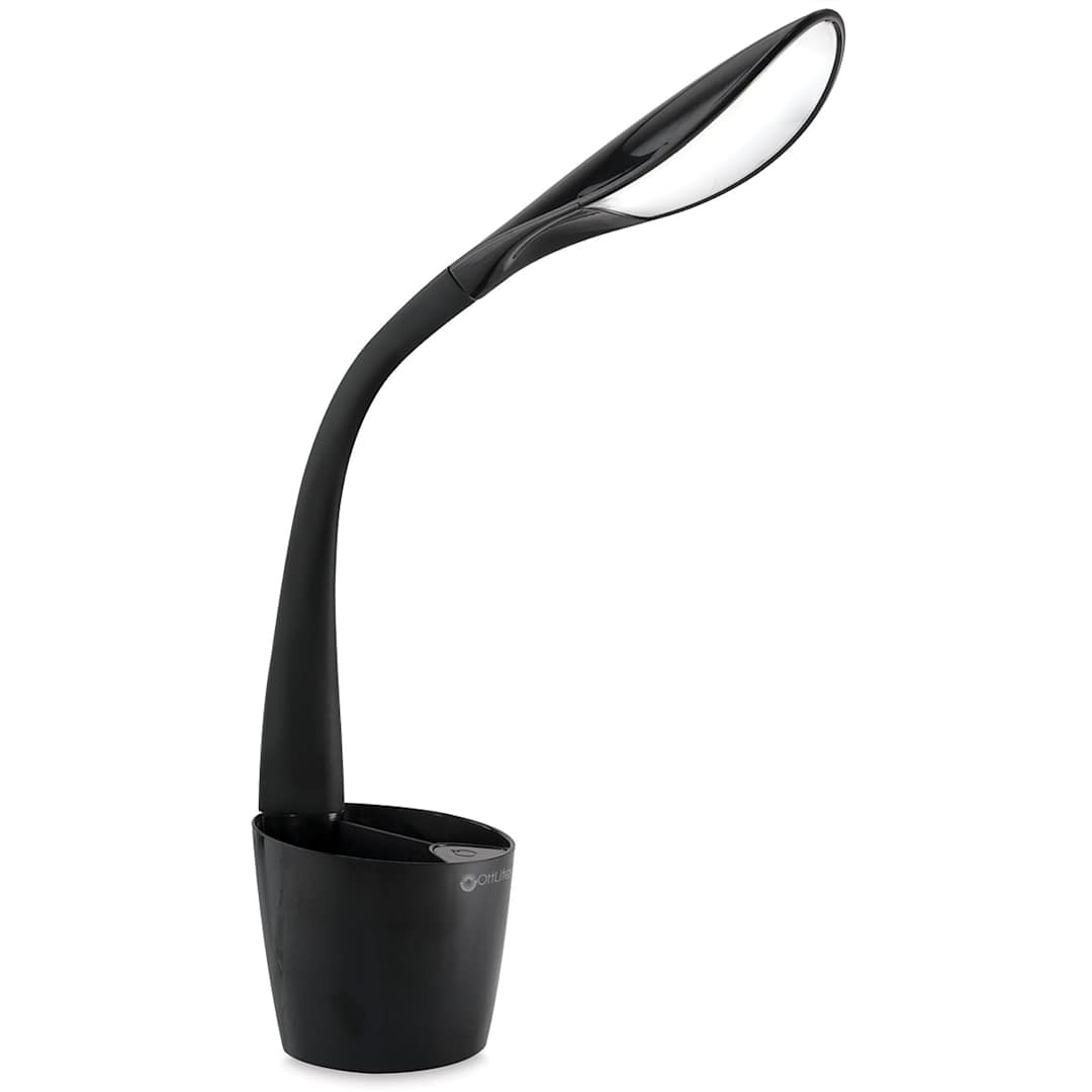 Open in modal - OttLite LED Desk Organizer Lamp - Side view of Black lamp