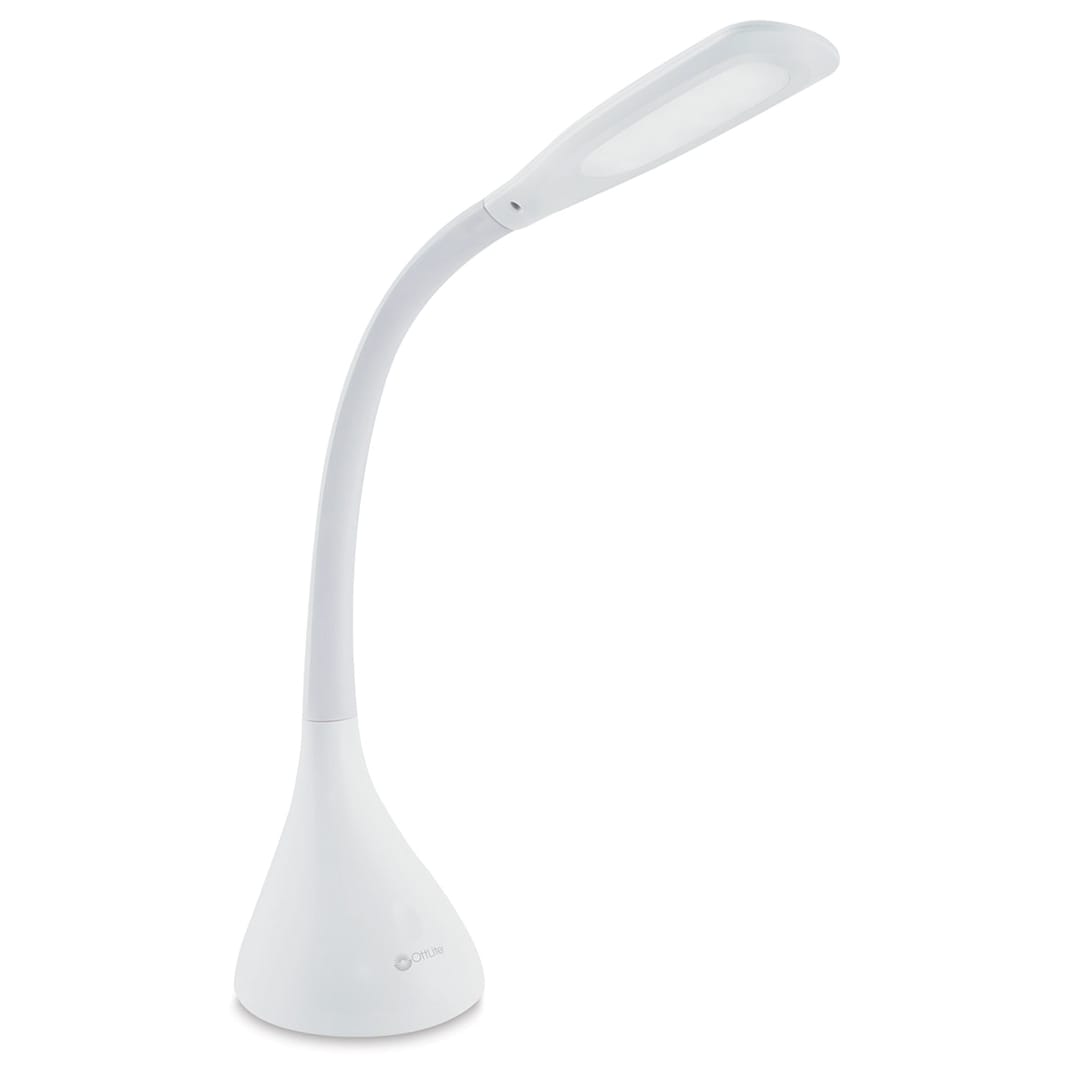 Open in modal - OttLite Creative Curves LED Desk Lamp - Side view of White lamp slightly curved 