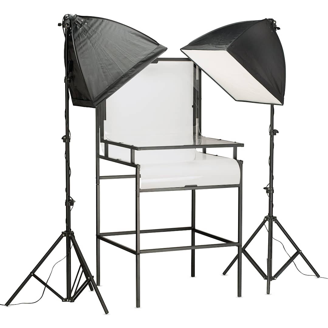 Open in modal - Smith-Victor Floor Stand Photo Shooting Table Complete Kit - 2 LED Softbox Lights