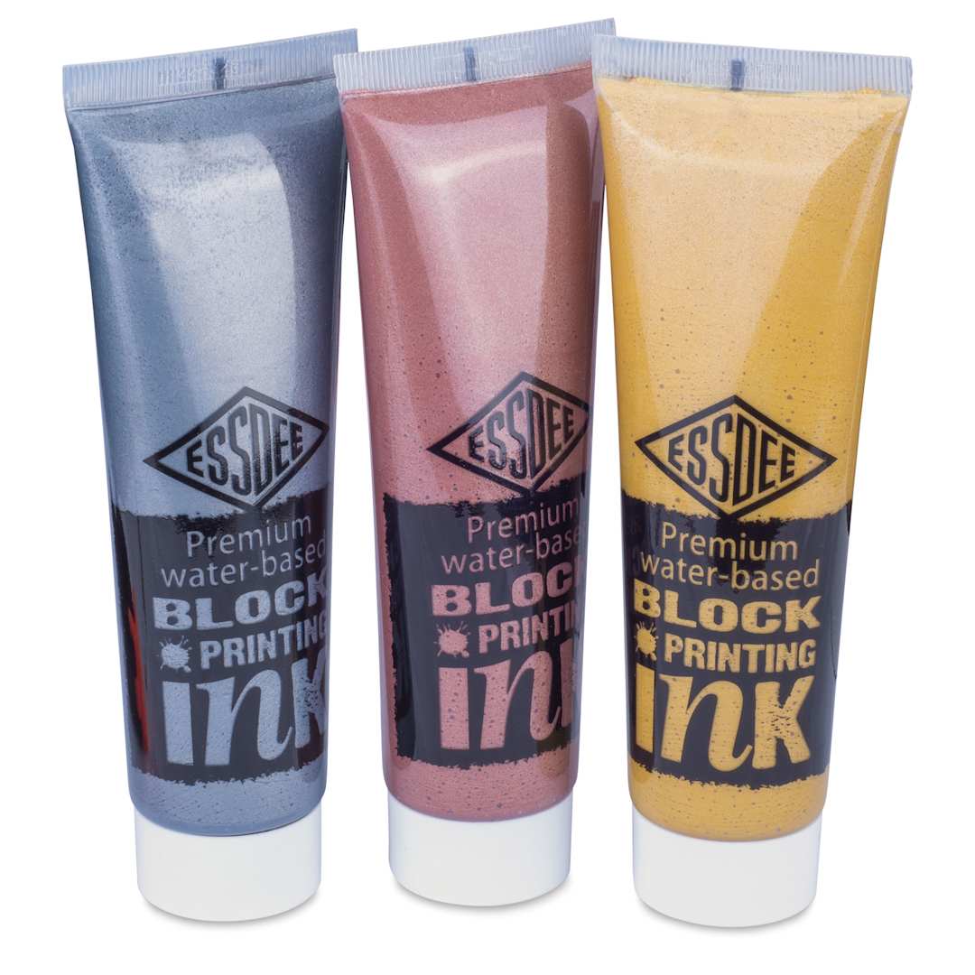 Open in modal - Essdee Premium Water Based Block Printing Ink Set - Metallic Set of 3, 100 ml Tubes (Out of package)