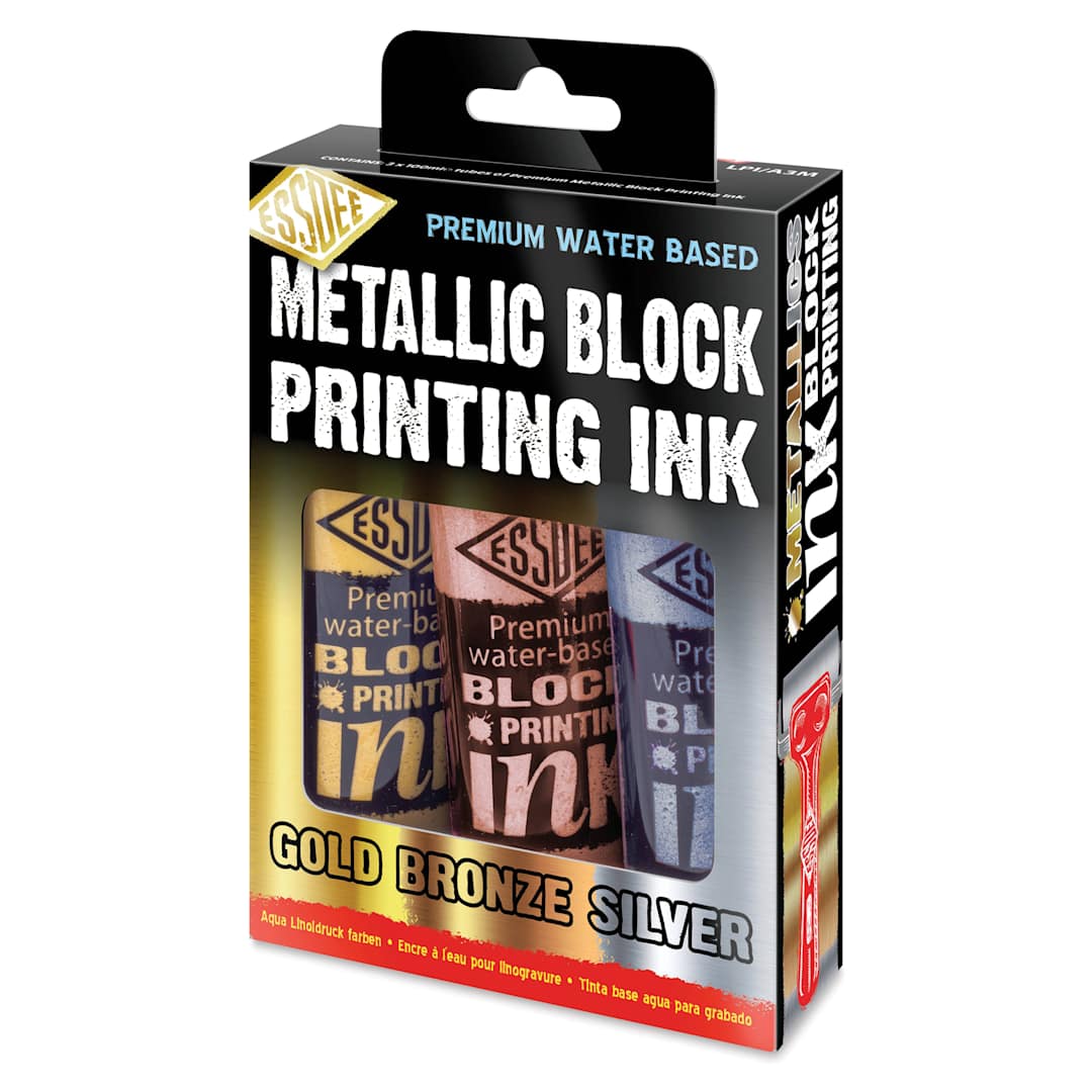 Open in modal - Essdee Premium Water Based Block Printing Ink Set - Metallic Set of 3, 100 ml Tubes (In package)