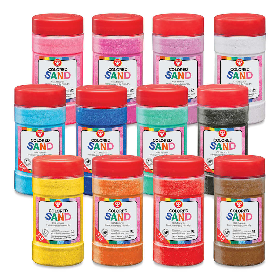 Open in modal - Hygloss Colored Sand - Pkg of 12, Assorted Colors, 1 lb Jars