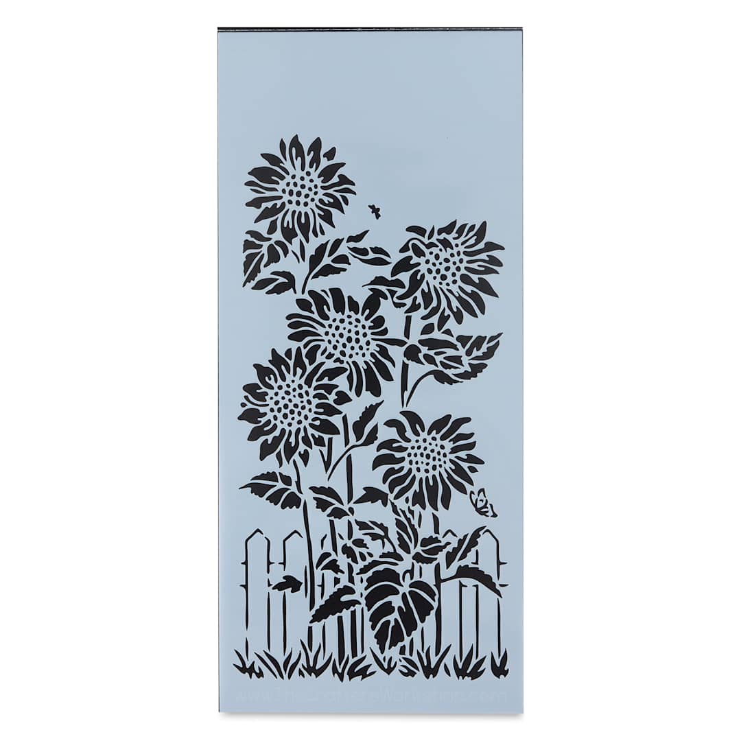 Open in modal - The Crafter's Workshop Slimline Stencil - Sunflower Friends, 9" x 4" (Out of package)