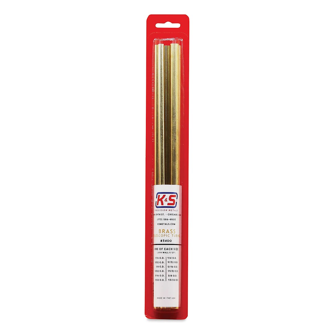 Open in modal - K&S Telescopic Tubing - Brass, Small Telescoping Tubing Assortment, Pkg of 12, 12" (In package)