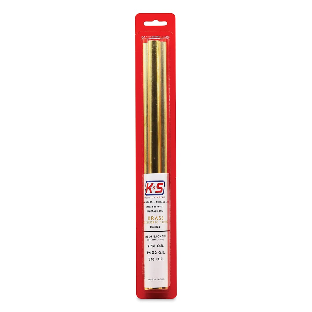 Open in modal - K&S Telescopic Tubing - Brass, Large Telescoping Tubing Assortment, Pkg of 3, 12" (In package)