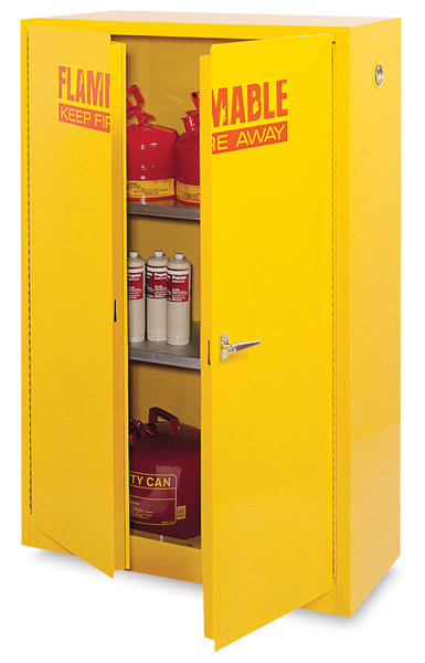 Open in modal - Safety Cabinet - Double Door Cabinet shown with doors open slightly