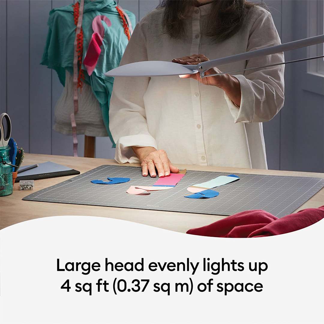 Open in modal - Cricut Bright 360 Ultimate LED Lamp (Lamp shown lighting up craft station) 