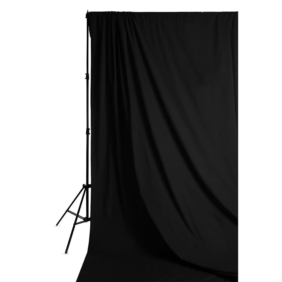 Open in modal - Savage Solid Muslin Backdrops - Black Backdrop draped over stand (sold separately)