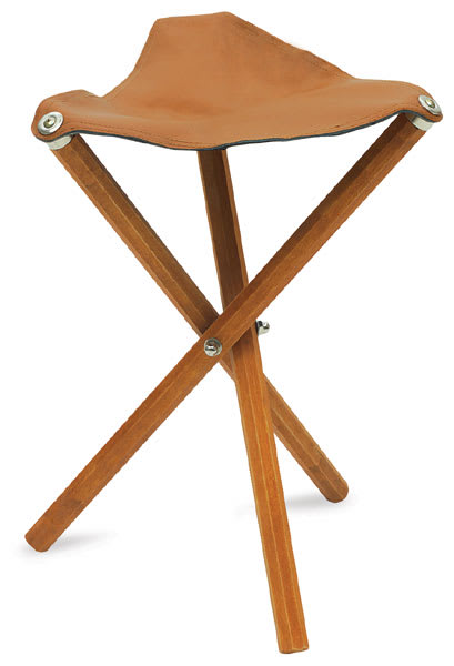 Open in modal - Portable Folding Stools - Top view of 3 legged Wooden Stool with Leather Seat