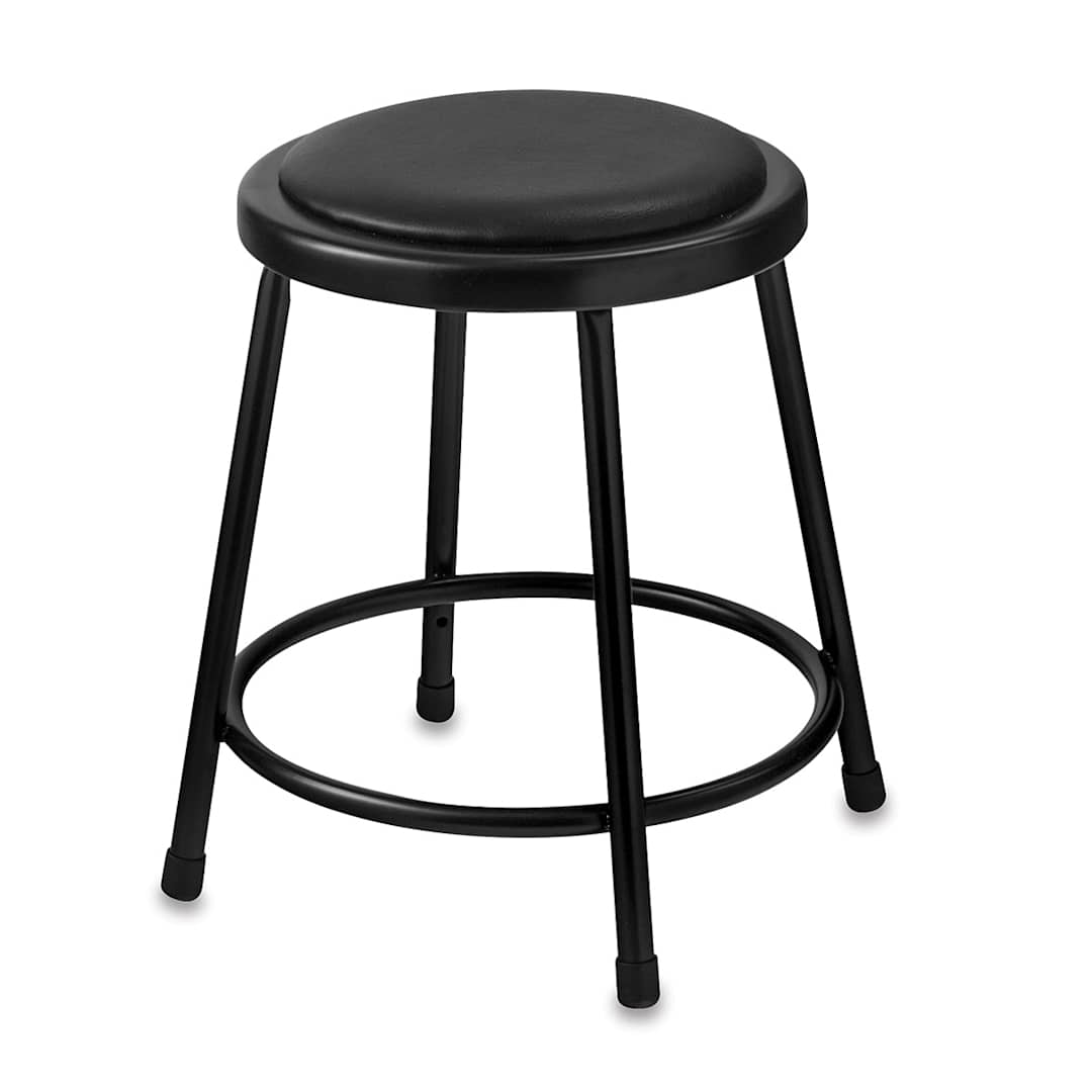 Open in modal - National Public Seating Corp. Padded Stool - Front view of 18" High Black Padded stool