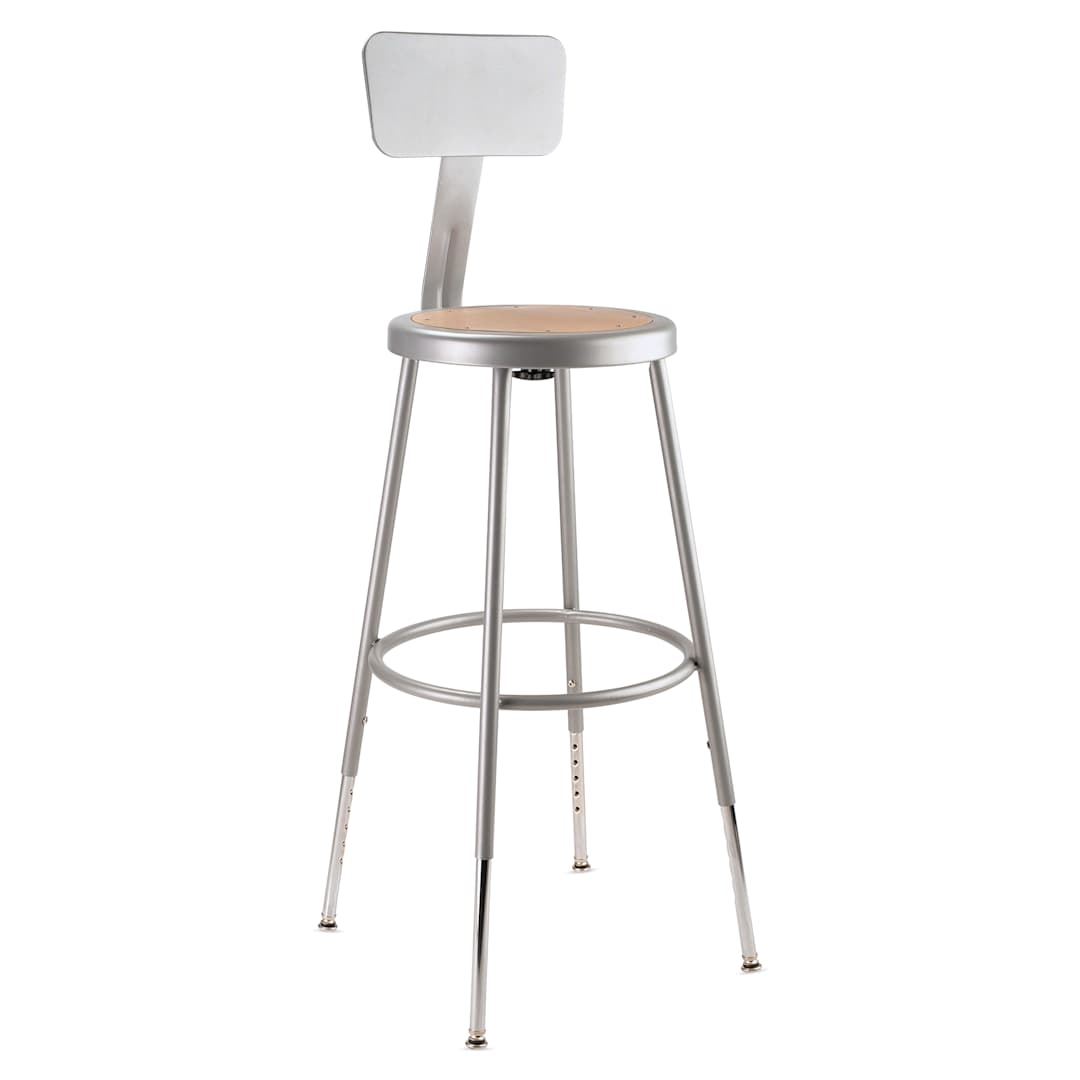 Open in modal - National Public Seating Corp Adjustable Stool with Backrest - Gray, 25" to 33", side