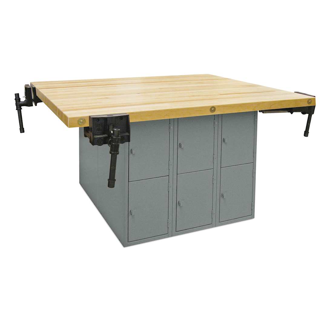 Open in modal - Hann Four-Station Locker-Type Workbench - vertical lockers and 4 vises