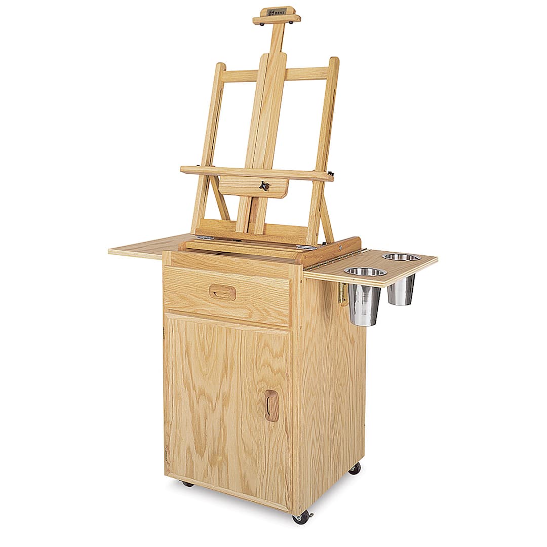 Open in modal - Terrero Taboret and Easel Stand - Top opened holding separately sold Tabletop Easel