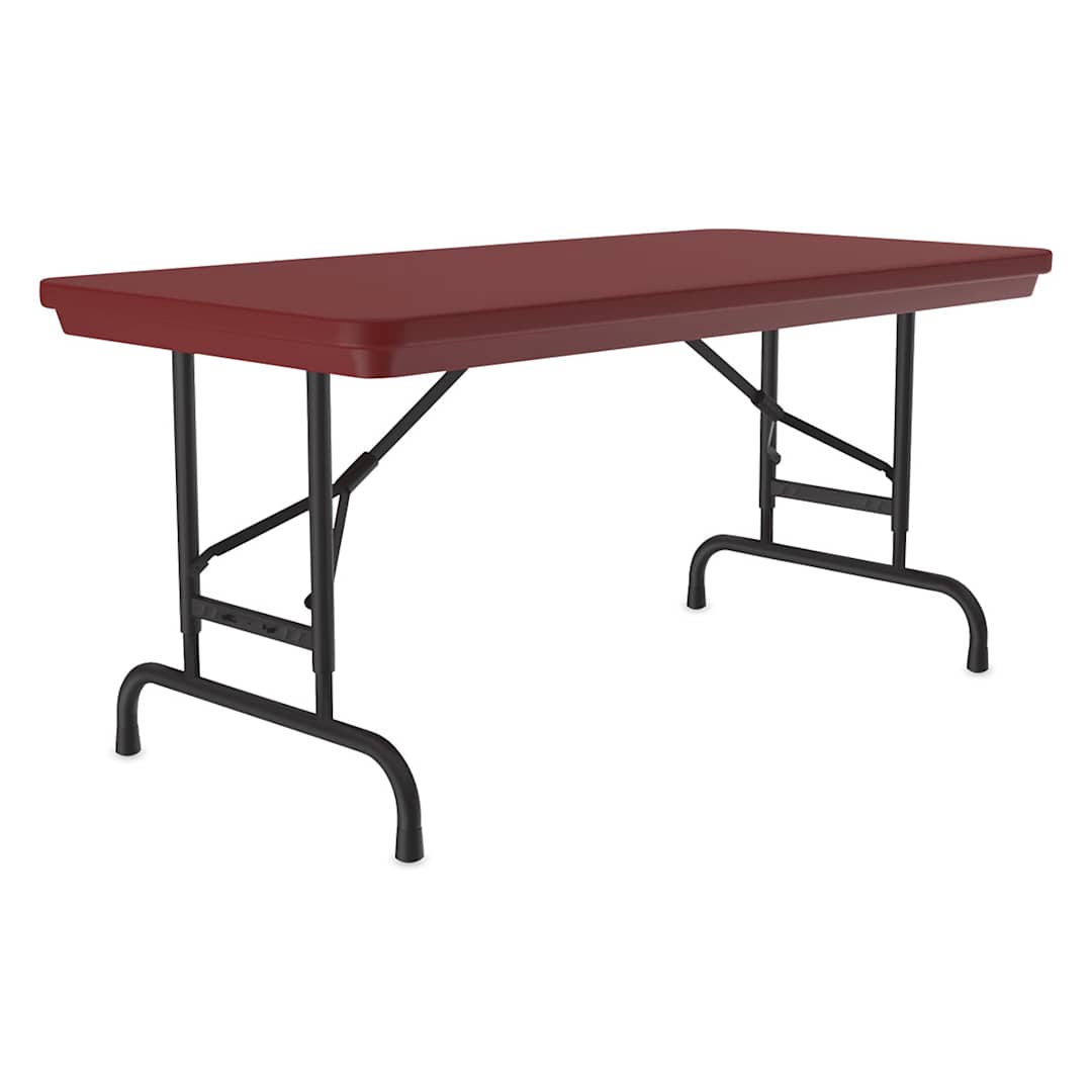 Open in modal - Correll Plastic Resin Folding Table - 24" x 48", Red, Adjustable Height