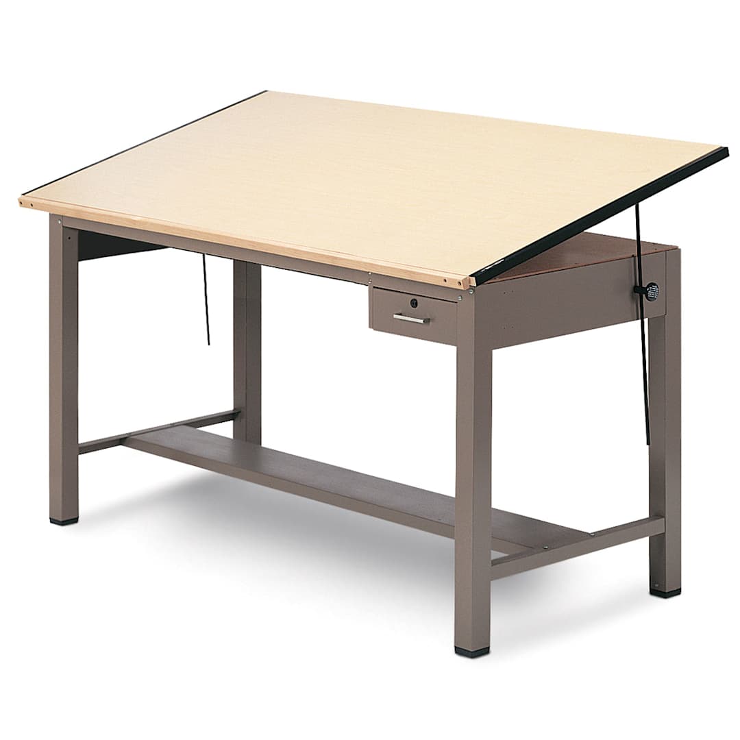 Open in modal - Mayline Ranger Medium Steel Four-Post Drawing Table - 72" x 37-1/2", with Tool Drawer