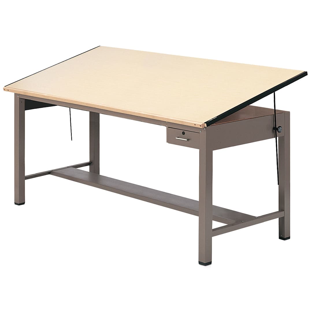 Open in modal - Mayline Ranger Extra Large Steel Four-Post Drawing Table - 84" x 43-1/2", with Tool Drawer