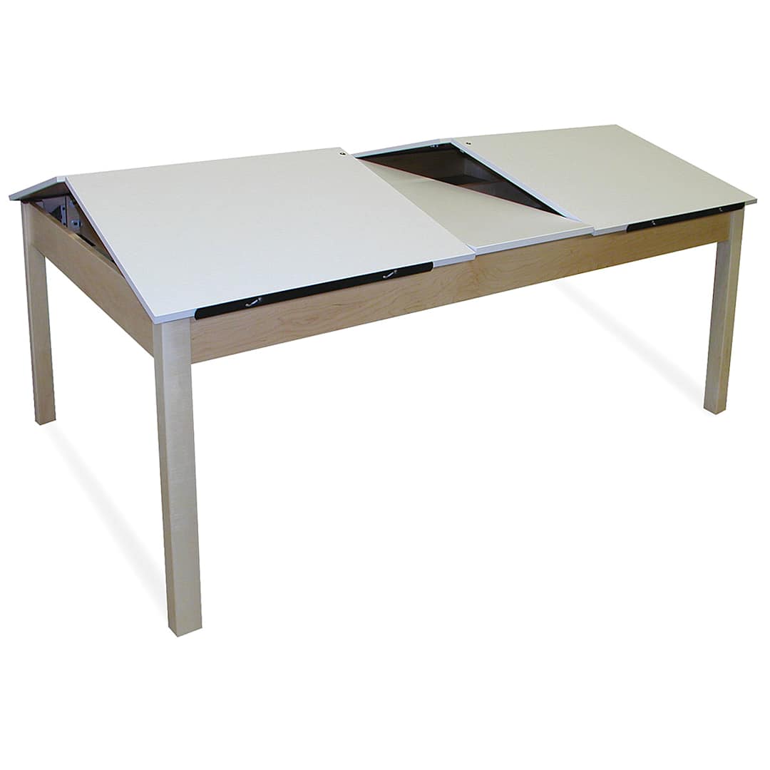 Open in modal - Hann Four-Station Drawing Table - 30" High, with Storage, drawing surfaces tilted