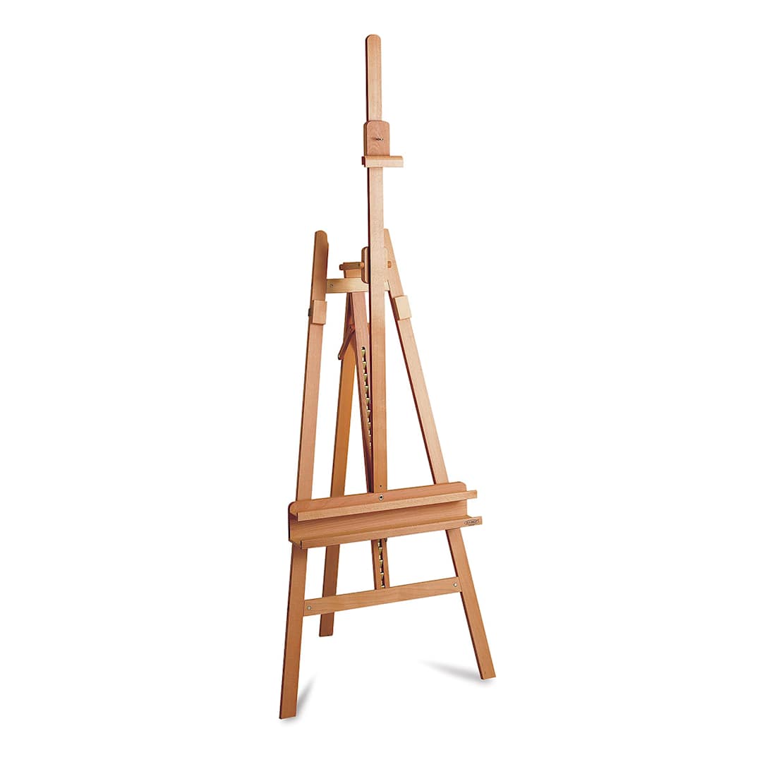 Open in modal - Mabef Lyre Easel M-11 - Angled view of set up easel with mast extended