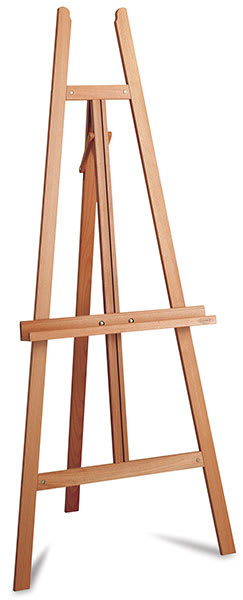 Open in modal - Mabef Lyre Display Easel - Left Angled view of standing display easel 
