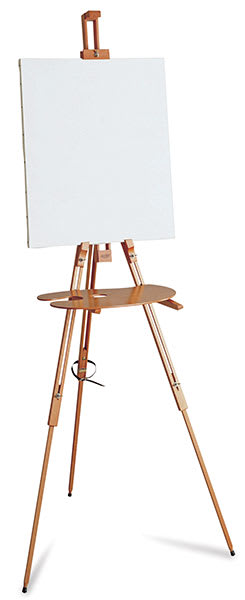 Open in modal - Field Painting Easel M-27 - Shown accessorized with blank canvas and palette on shelf brackets