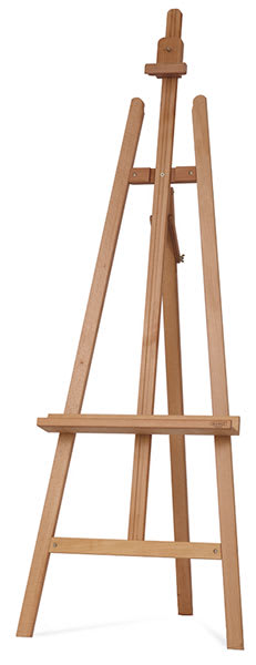 Open in modal - Mabef Lyre Display Easel - Slightly angled view of PLUS version showing top canvas holder
