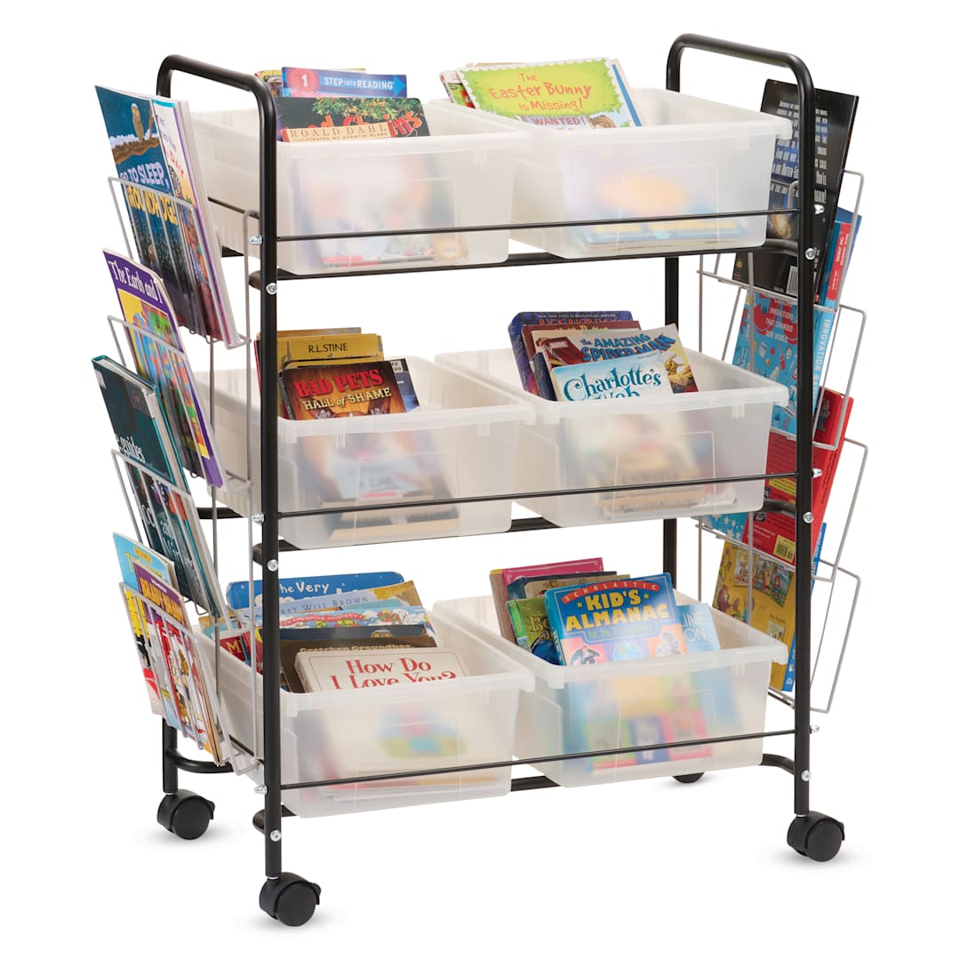 Open in modal - Copernicus Value Book Cart with Clear Tubs - filled with books, books not included