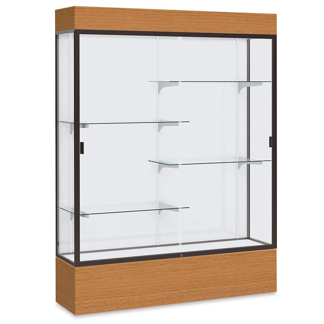Open in modal - Waddell Reliant Display Cases - left angle view shows 4 shelves and sliding glass doors, white back