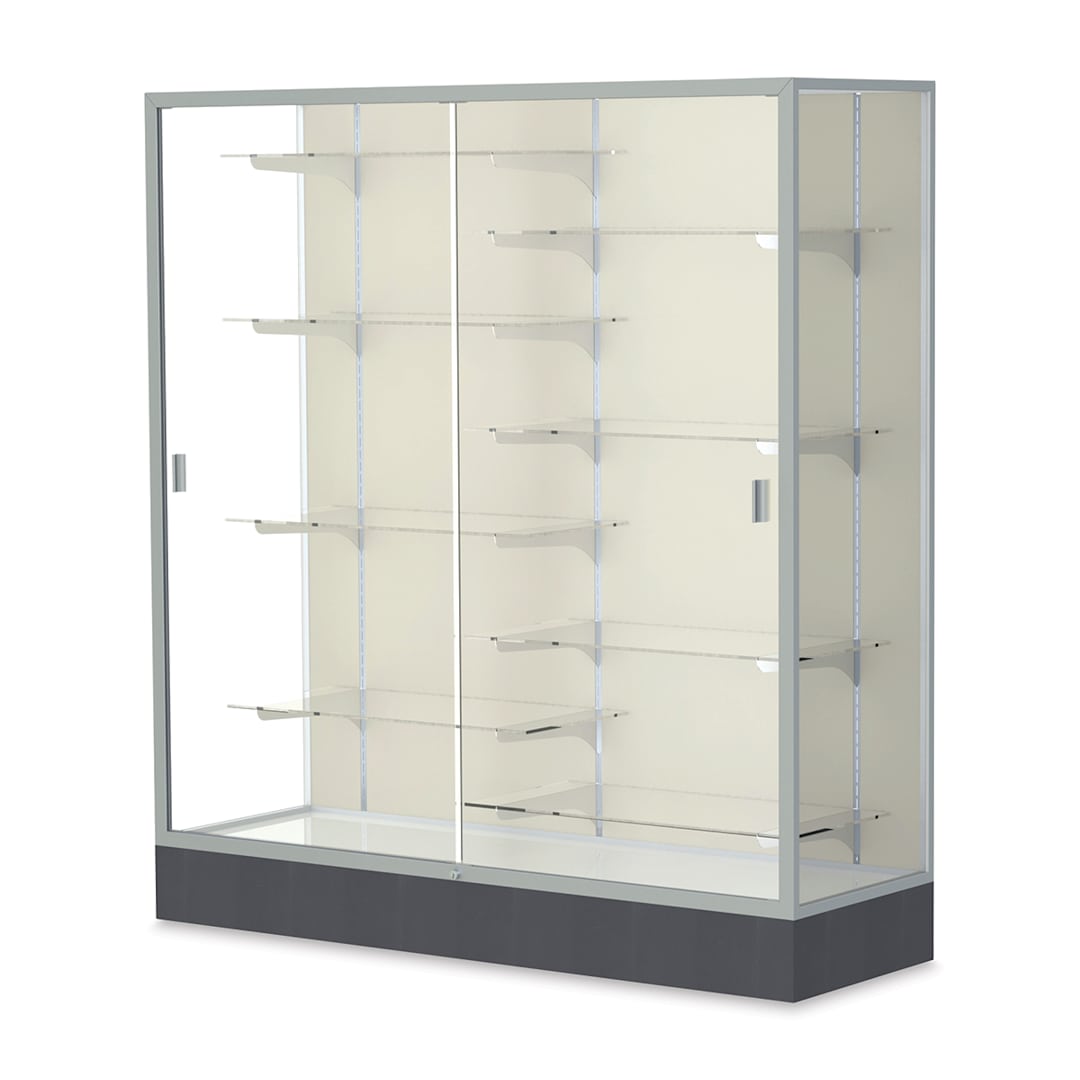 Open in modal - Waddell Colossus Series Display Case - x 66" x 60" x 20", Satin Aluminum, Plaque Back