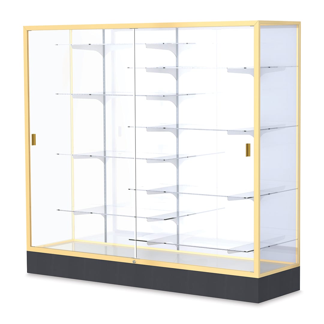Open in modal - Waddell Colossus Series Display Case - x 66" x 72" x 20", Gold Aluminum, White Back