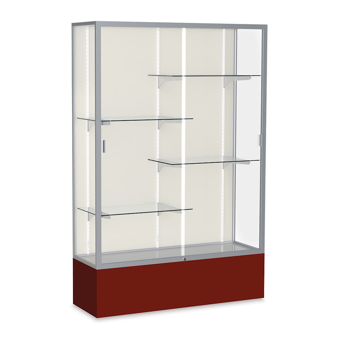 Open in modal - Waddell Spirit Series Display Case - 72" x 48" x 16", Satin Finish/Maroon Base, Aluminum