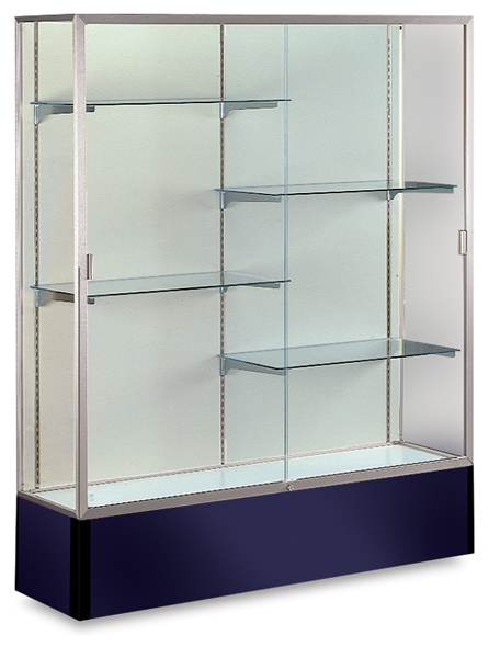 Open in modal - Spirit Series Display Case - Angled view of Satin Aluminum Frame with Navy Base