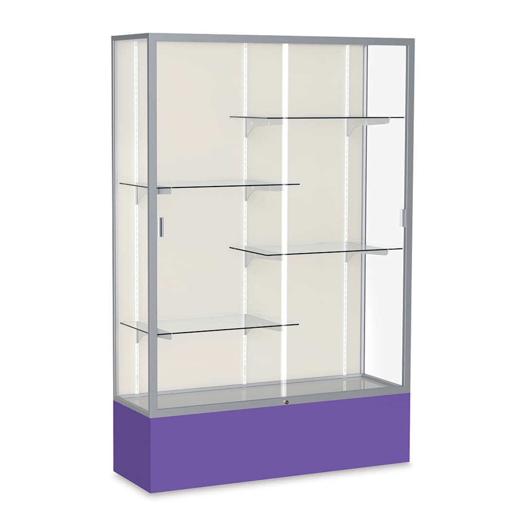 Open in modal - Waddell Spirit Series Display Case - 72" x 48" x 16", Satin Finish/Purple Base, Aluminum