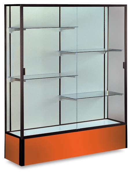 Open in modal - Spirit Series Display Case - Angled view of Champagne Gold Frame with Orange Base