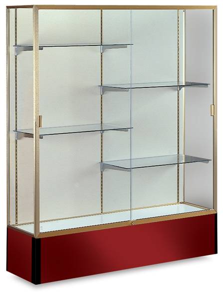 Open in modal - Spirit Series Display Case - Angled view of Champagne Gold Frame with Maroon base