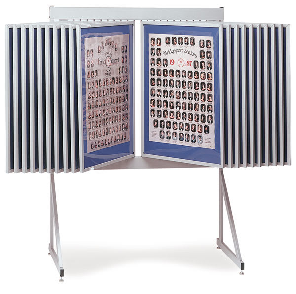 Open in modal - Multiplex Swinging Panel Display-20 panel floor unit in silver shown with artwork